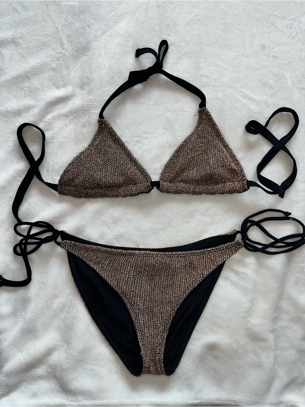 ASOS Gold and Black Metallic Style String Triangle Bikini US 32DDD or 32F